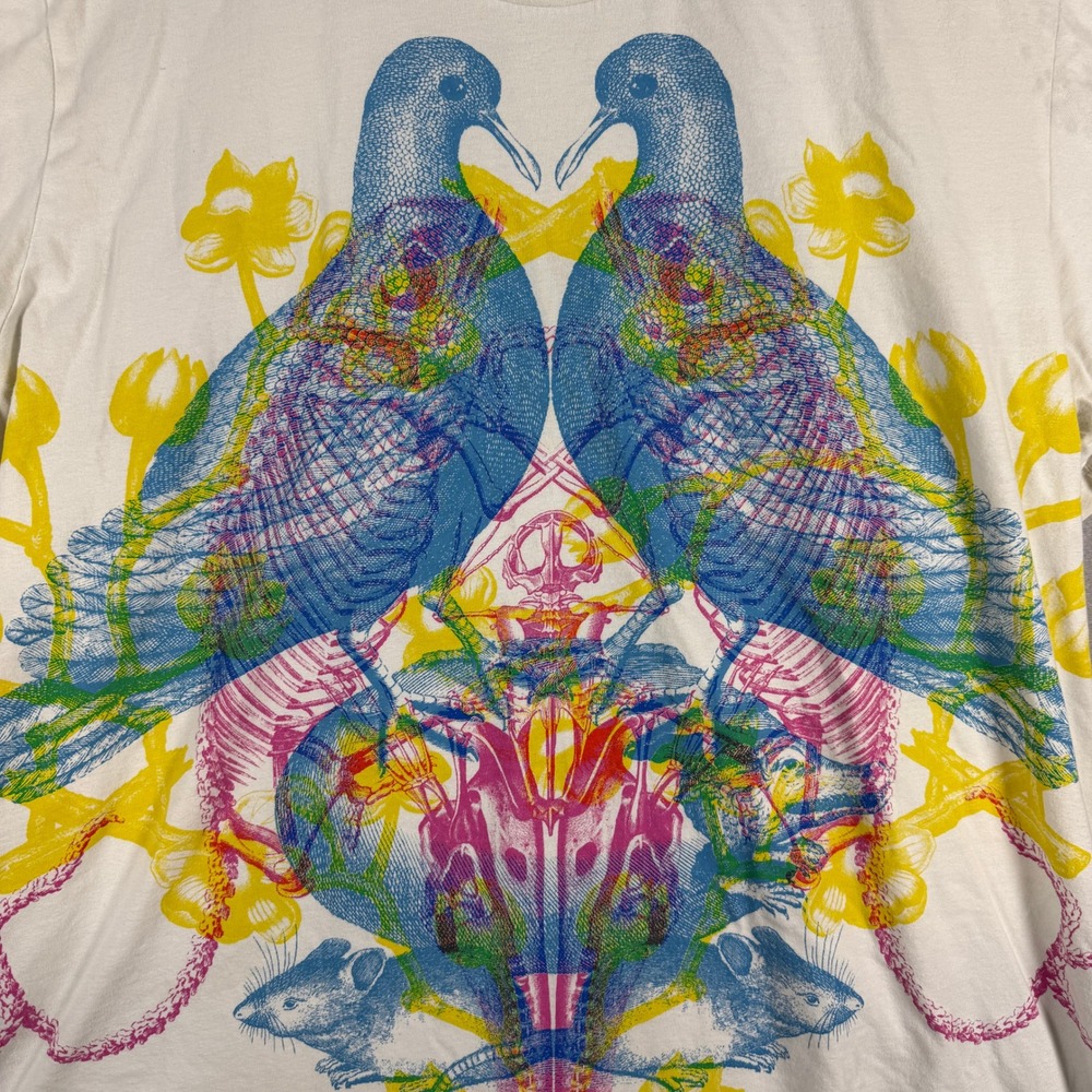 Adidas Originals Mens L Graphic Tee White Bird Floral Mirror Print Streetwear - Picture 3 of 11